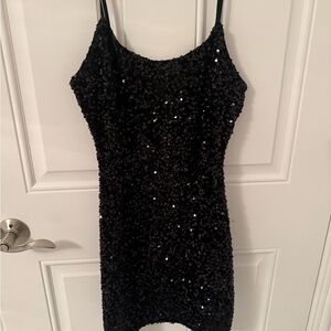 Nordstrom Black Sequin Spaghetti-Strap Dress
